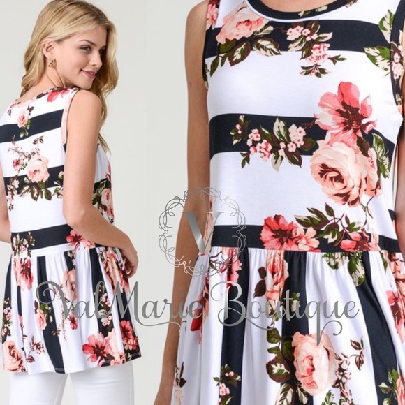 SZ M LAST 1! Soft Floral Striped Top - Picture 2 of 3